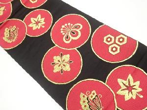 丸に花・蝶模様織出し袋帯